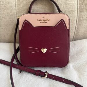 Kate Spade Daisy Burgundy and Pink Meow Cat Crossbody Bag - New w/o Tags